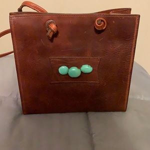 Vintage Two Bar West Leather with Turquoise Purse